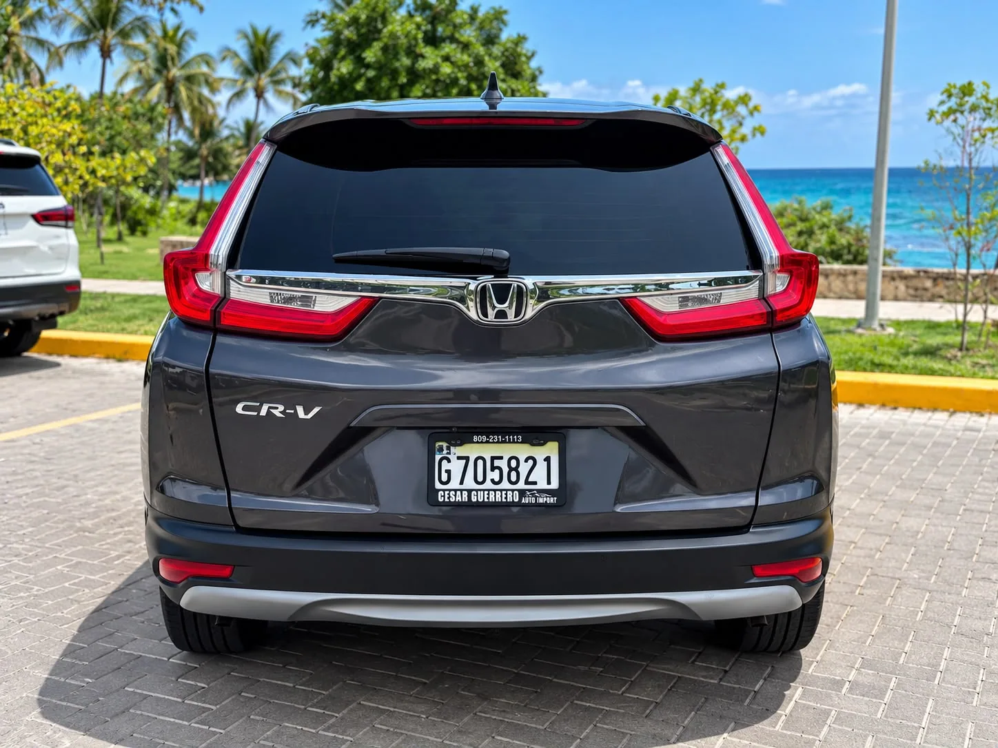 Vista posterior directa, frente al mar — Honda CR-V · Gris